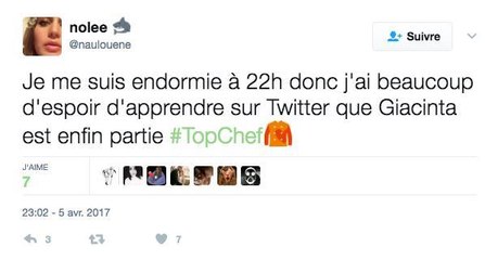Top Chef : Giacinta éliminée, Twitter se réjouit !