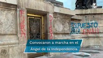 Estudiantes de la ENAH realizan pintas en el Ángel de la Independencia recién restaurado