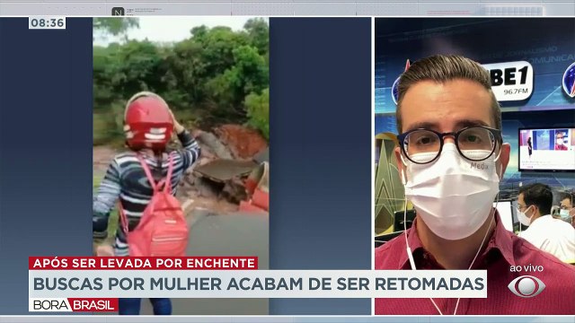Corpo de bombeiros retomam as buscas por uma mulher que desapareceu após ser levada pela enxurrada no interior de São Paulo.