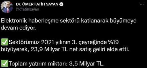 Son dakika! Bakan Yardımcısı Sayan: "Elektronik haberleşme sektörü büyümeye devam ediyor"