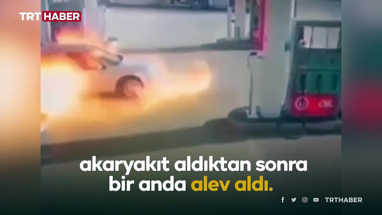 Akaryakıt istasyonunda otomobil alev aldı