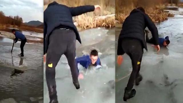 Nehirde buz kütlesiyle eğlence kâbusla bitiyordu