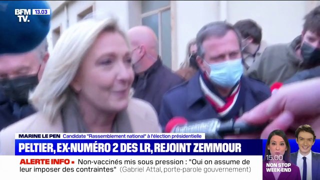 Il aura coché toutes les cases, aura fait tous les mouvements politiques : Marine Le Pen réagit au ralliement de Guillaume Peltier à Éric Zemmour