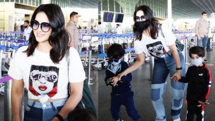 Download Video: Sunny Leone snapped at Mumbai airport with her kids, Noah & Asher