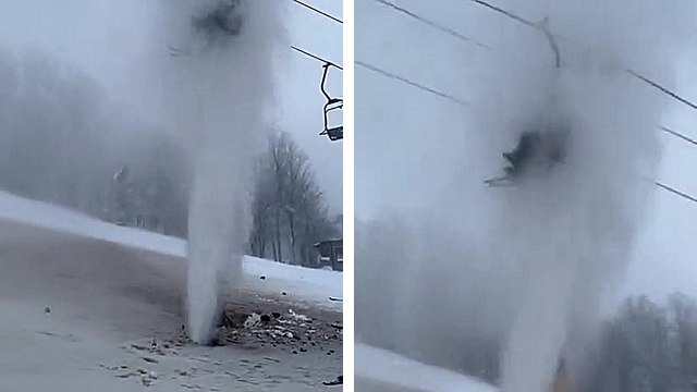 Un skieur se retrouve bloqué sur un télésiège sous une fuite de canalisation