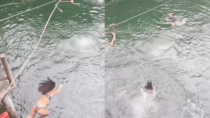 'Zip Lining: A not-so-efficient way to test upper body strength *Epic Fail*'