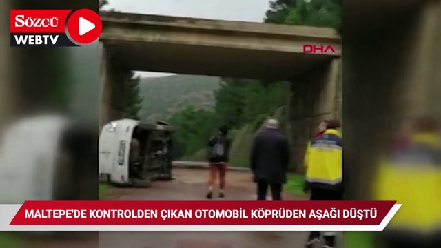 Maltepe'de kontrolden çıkan otomobil köprüden aşağı düştü