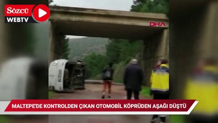 Maltepe'de kontrolden çıkan otomobil köprüden aşağı düştü