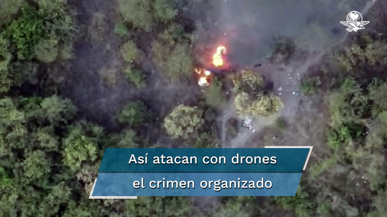 Dron graba momento en que ataca con explosivos un campamento en Tepalcatepec, Michoacán
