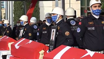 Bursa’da görev şehidi 4 itfaiye personeline gözyaşlarıyla veda