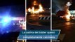 Tráiler choca, vuelca y se incendia en caseta de la autopista México-Puebla