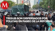 Enfrentamiento con policías; Triquis se manifiestan en Paseo de la Reforma