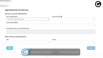 Simulação de agendamento para teste de Covid-19