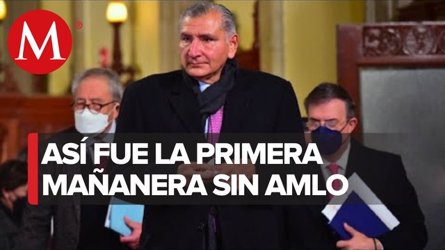 Con cubrebocas y AMLO en video: así fue la primera mañanera de Adán Augusto López