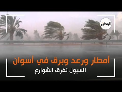رعد وبرق مخيف في اسوان .. امطار تصل حد السيول تغرق الشوارع