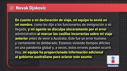 Mi agente se equivocó al llenar el cuestionario sanitario: Djokovic