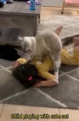 Kids playing with cute cat