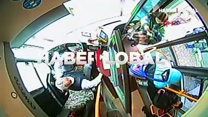 Levent'te bakiyesi yetmeyince otobüsün yangın tüpünü çaldı