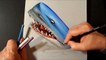 3D Trick Art - Drawing a Shark - Optical Illusion