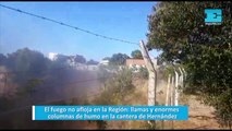 El fuego no afloja en la Región: llamas y enormes columnas de humo en la cantera de Hernández