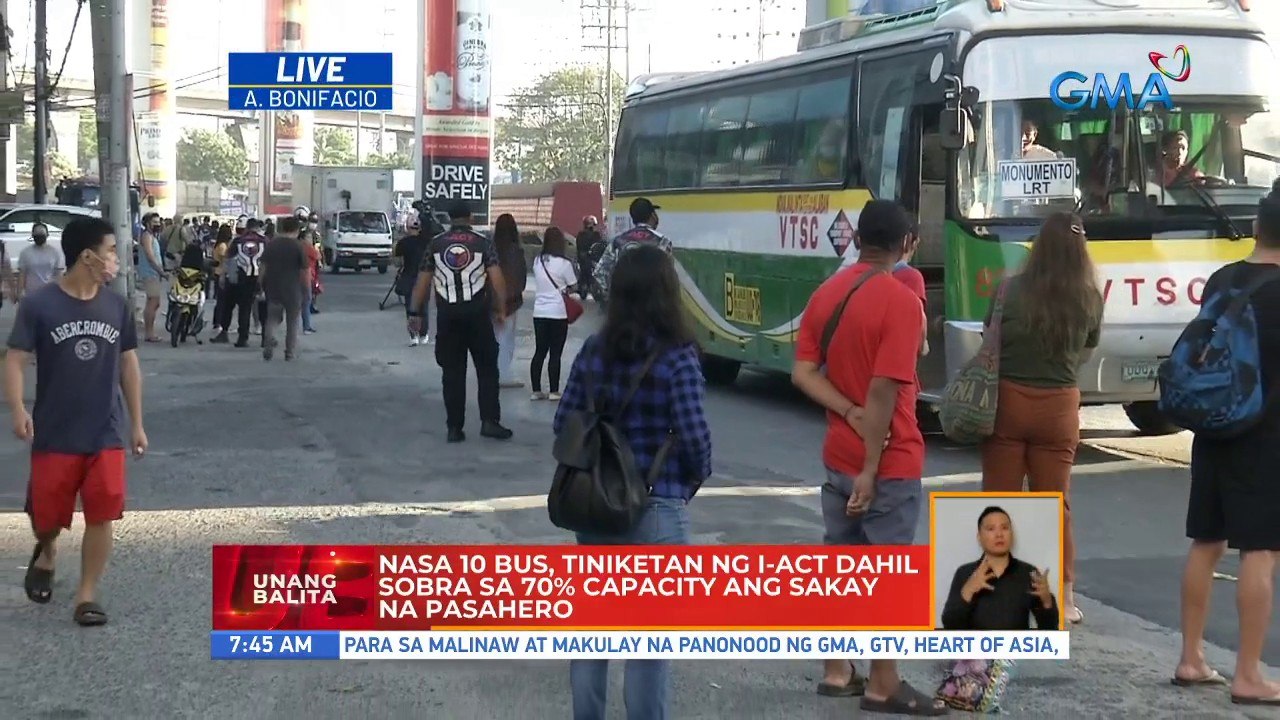 Nasa 10 bus, tiniketan ng I-ACT dahil sobra sa 70% capacity ang sakay na pasahero | UB