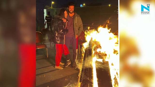 Katrina Kaif and Vicky Kaushal hug each other as they celebrate their first Lohri together