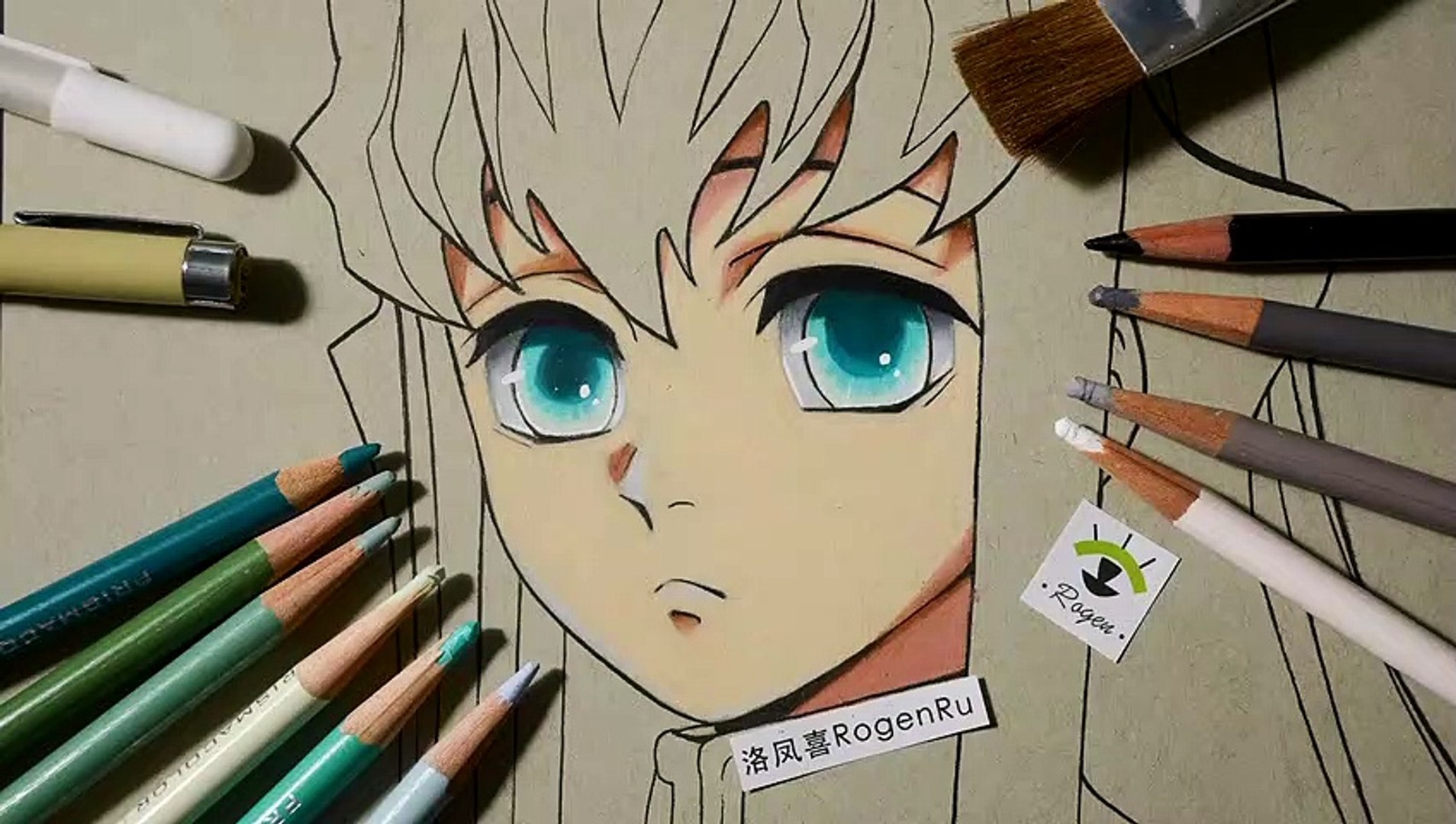 Drawing anime (manga) of Demon Slayer the Tokitou Muichirou using  prismacolor pencils [71] - video Dailymotion
