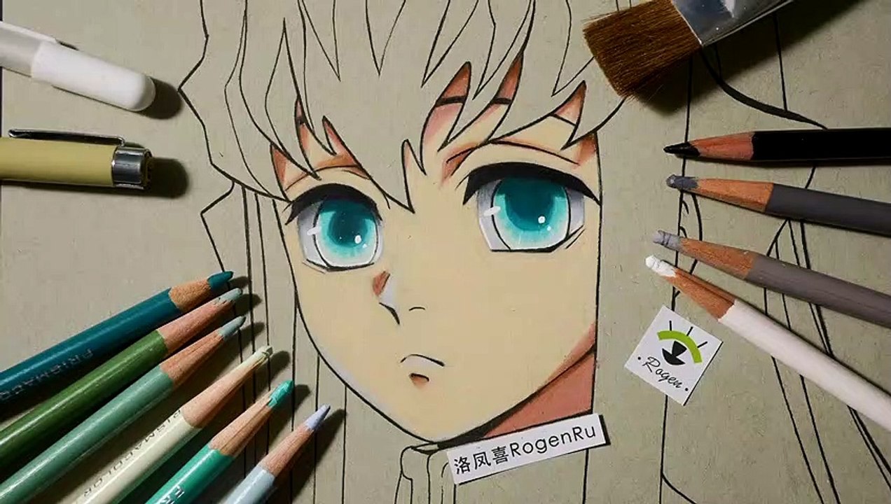Drawing anime (manga) of Demon Slayer the Tokitou Muichirou using prismacolor pencils [71]