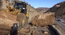 Tunceli'de dağlardan düşen kayalar yolu trafiğe kapattı