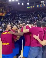 La eufórica celebración del Barça de Jasikevicius en el Palau Blaugrana / FCB