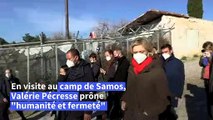 La candidate Valérie Pecresse en visite au camp de migrants de Samos
