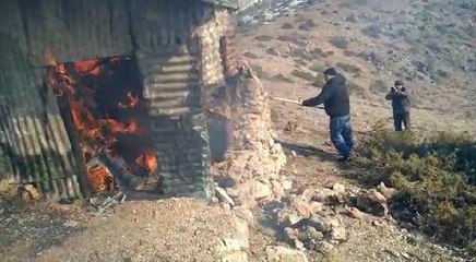 Kaçak av için yapılan kulübe yakılarak imha edildi