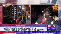 Un contenedor cargado de tela toma fuego, en Santa Rosa de Copán
