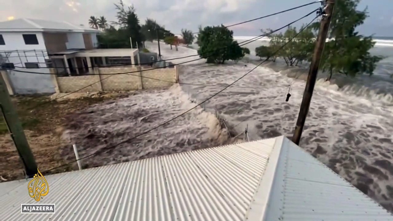 Tsunami waves crash ashore in Tonga after volcanic eruption