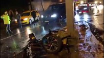 İstanbul Kağıthane'de feci kaza: Aracın motoru tamamen koptu! 1’i ağır 4 yaralı