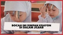 Lucunya Bocah Ini Simpan Krayon di Dalam Jilbab, Warganet: Kreatif Sejak Dini