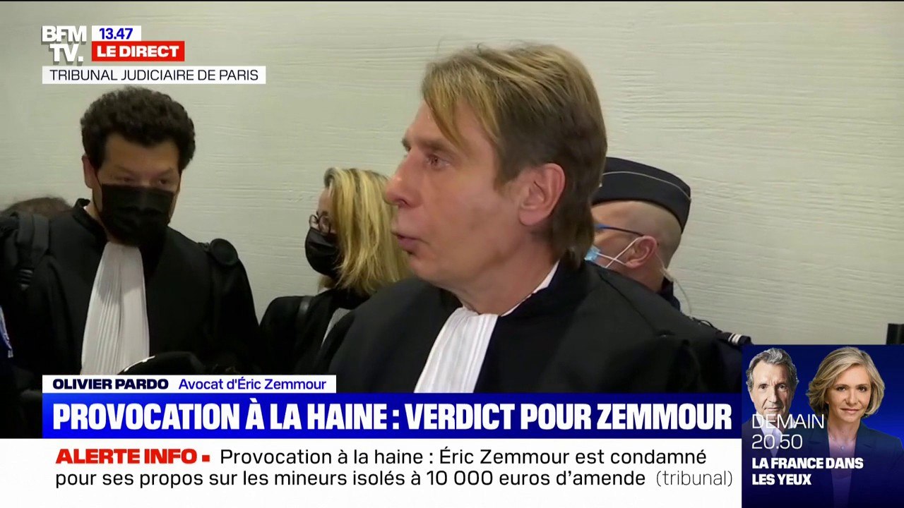 L'avocat d'Eric Zemmour lui recommande "de faire appel" après sa condamnation à 10.000 euros d'amende pour provocation à la haine