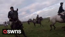 Terrifying footage shows moment animal activist was left seriously injured after being trampled by horse during hunt stampede