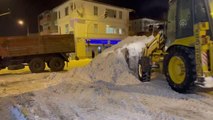 Cadde ve sokaklarda biriken kar kamyonlarla şehir dışına taşınıyor