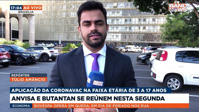 A Anvisa e o Instituto Butantan reúnem-se nesta segunda-feira para discutir a aplicação da vacina Coronavac contra Covid-19 em crianças e adolescentes de 3 a 17 anos de idade. Mais informações com o repórter Túlio Amâncio, direto de Brasília.