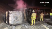Kuzey Marmara Otoyolu'nda devrilen kamyonun sürücüsü yanarak öldü