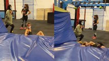 'Fitness trainer overshoots her front flip attempt and suffers embarrassing fail'