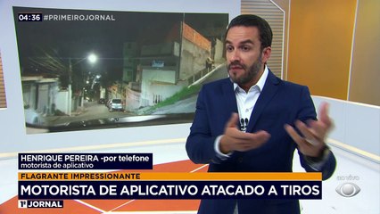 Um motorista de aplicativo flagrou o momento em que ele foi atacado a tiros por bandidos em São Paulo. O vidro blindado salvou a vítima.