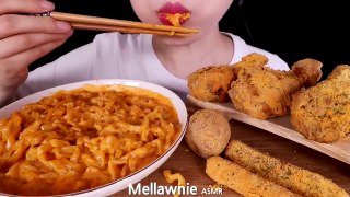 ASMR MUKBANG｜CHEESY CARBO FIRE NOODLES, CHICKEN, CHEESE BALL, CHEESE STICK 까르보불닭 뿌링클 EATING SOUNDS먹방