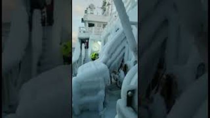Ship Heavily Covered in Ice After Storm