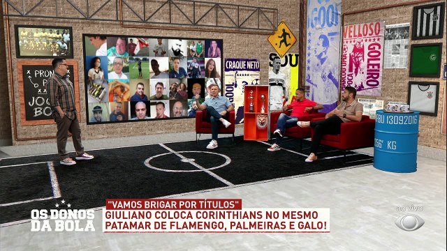 O meia Giuliano disse que o Corinthians está no mesmo patamar de Flamengo, Palmeiras e Atlético-MG e vai brigar por títulos, mas o Velloso não acredita muito nisso.