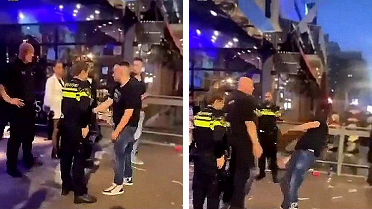 Un videur gifle un homme ivre juste devant deux policiers