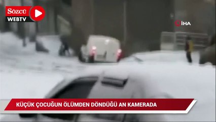 Download Video: Karlı yolda araç kaydı, küçük çocuk ölümden döndü