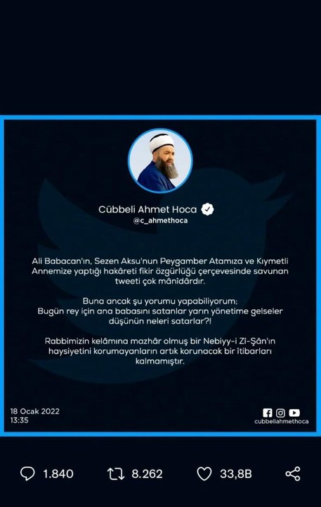 Cübbeli Ahmet Hoca, Ali Babacan'a ateş püskürdü