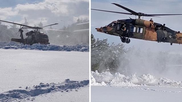 Görüntüleri MSB paylaştı! Kar yağışının hayatı felç ettiği Gaziantep için askeri helikopterler peş peşe havalandı